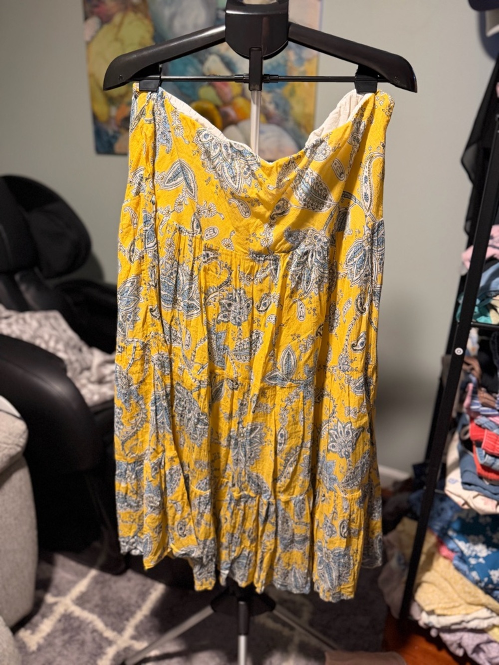 Chaps boho maxi skirt low rise y2k 100% cotton yellow paisley XL